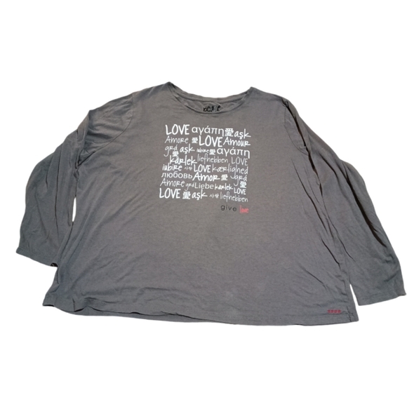 Peace Love World Tops - Peace Love World Gray Long Sleeve Graphic Tee
